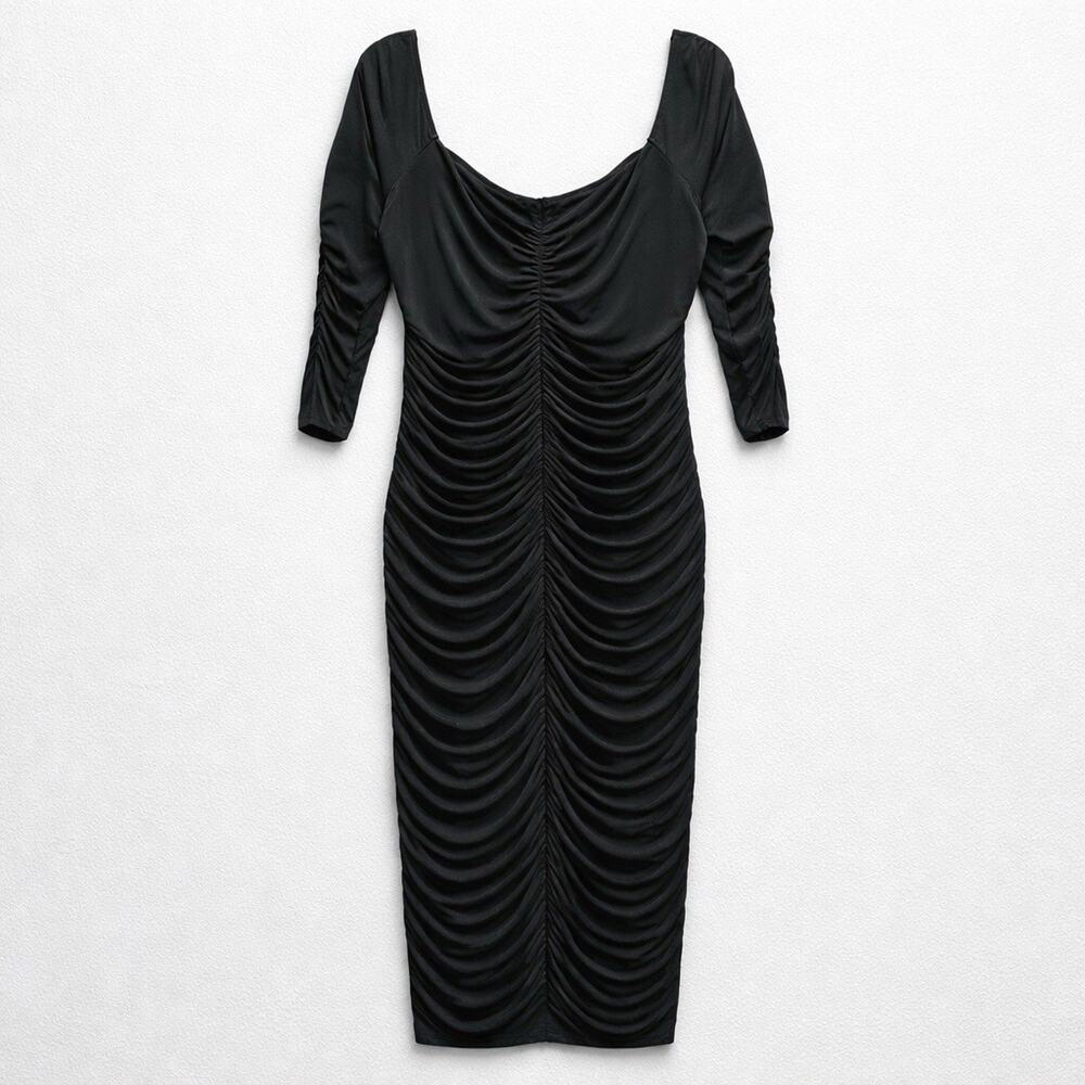 ELOQUII Black Off The Shoulder Fitted Maxi Dress Long Sleeve Ruched Size 18 - Picture 4 of 11